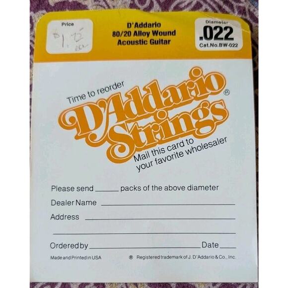D'Addario BW022 Vintage Guitar String Acoustic Guitar 80/20 Bronze + Index Card - Picture 5 of 5